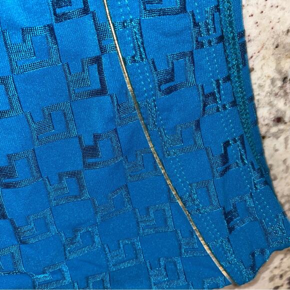 St John | Sport SJ Monogram Fabric Print Blue Swim Skirt w Gold Trim Small EUC - Picture 8 of 10